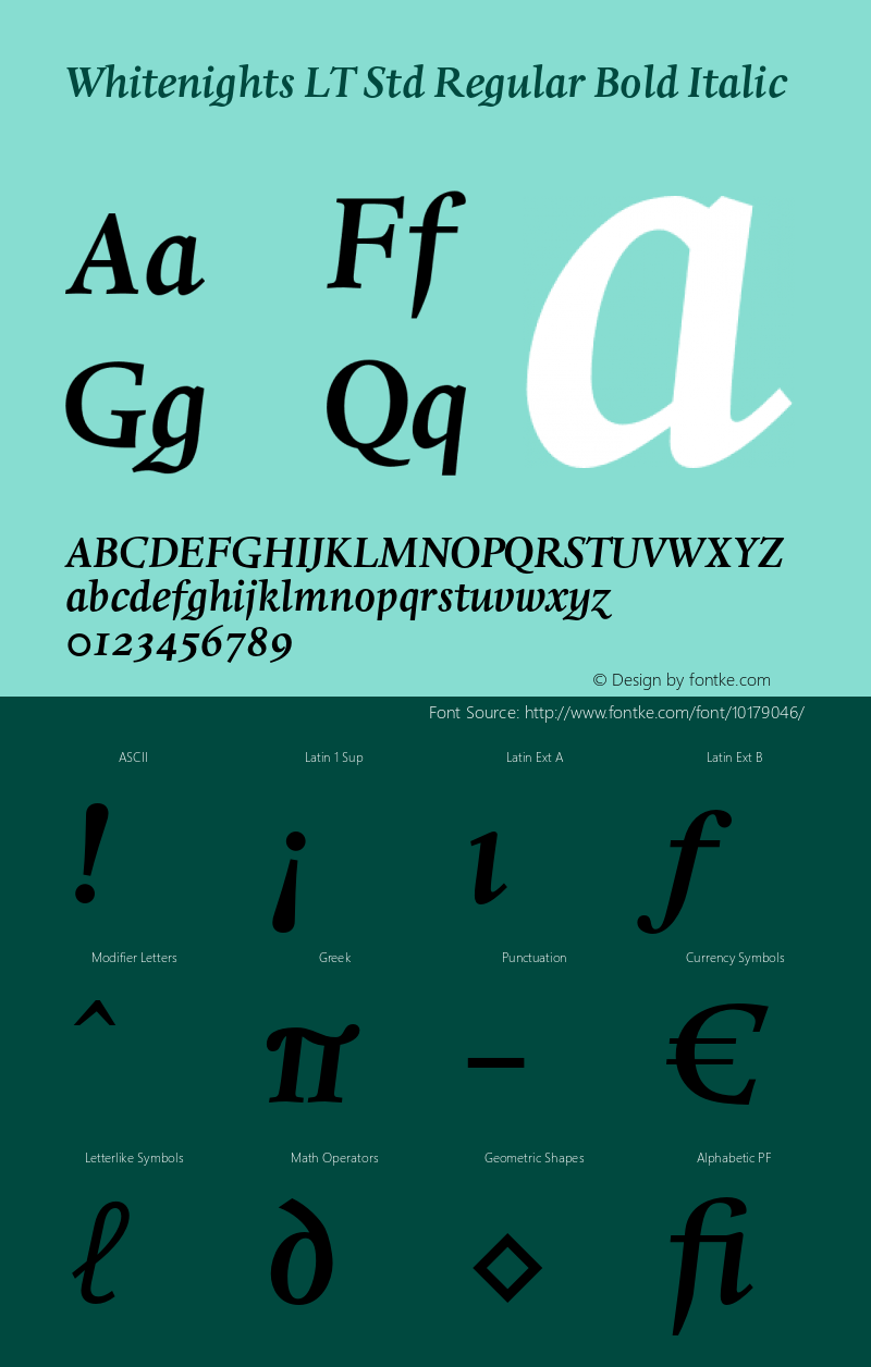 Whitenights LT Std Regular Bold Italic Version 2.001;PS 002.000;hotconv 1.0.38 Font Sample