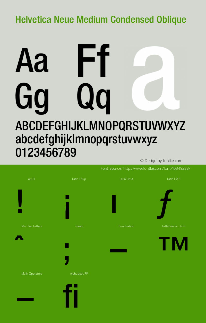 Helvetica Neue Medium Condensed Oblique 001.000 Font Sample