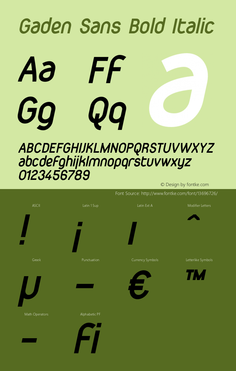 Gaden Sans Bold Italic 1.000 Font Sample