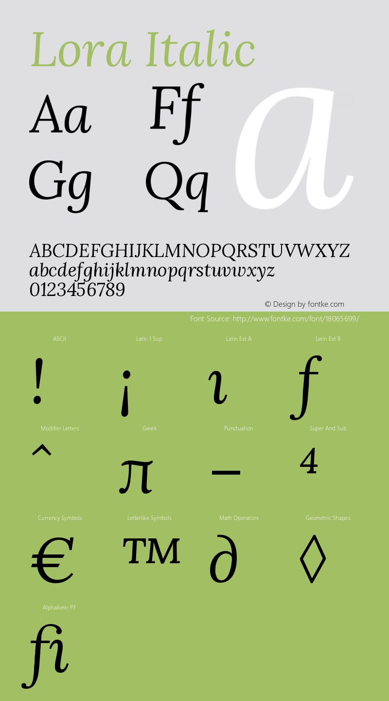 Lora Italic Version 1.000 Font Sample