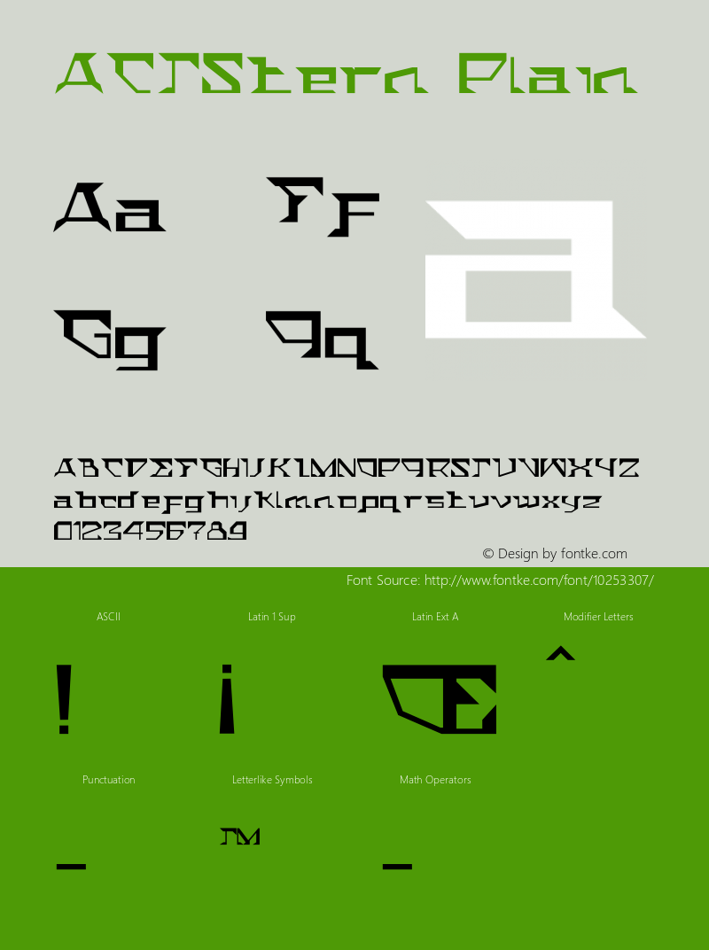 ACTStern Plain Macromedia Fontographer 4.1 11/12/2002 Font Sample