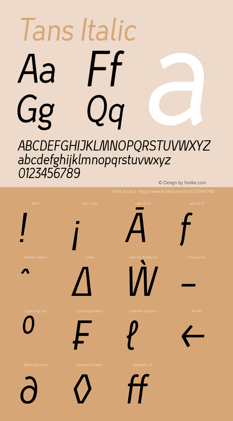 Tans Italic 1.000 Font Sample