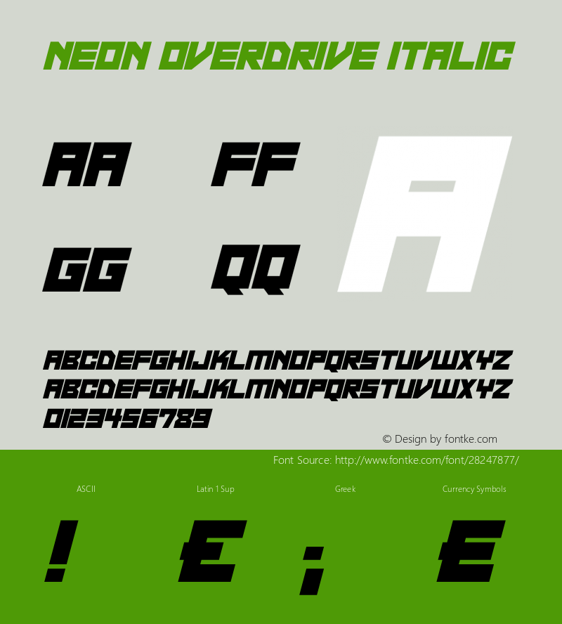 Neon Overdrive Italic Version 1.00 December 30, 2018, initial release Font Sample