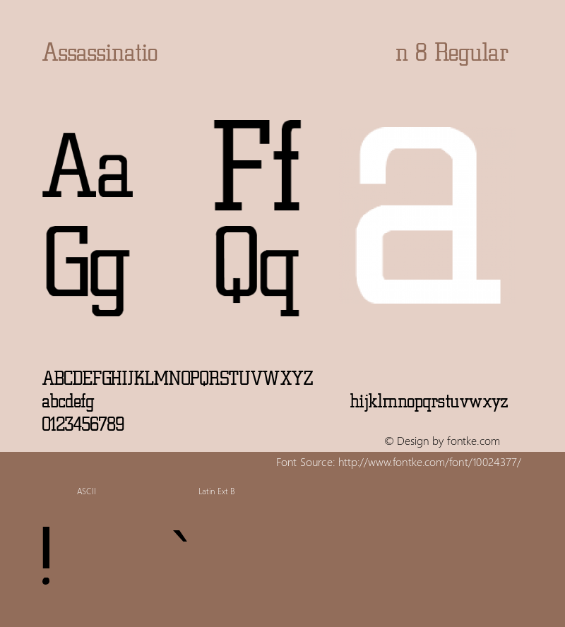 Assassination 8 Regular Converted from C:\TEMP\CITYL1.TF1 by ALLTYPE Font Sample