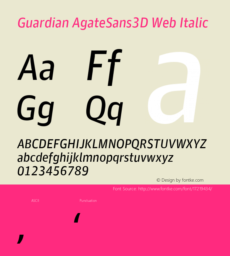 Guardian AgateSans3D Web Italic Version 001.002 2011 Font Sample