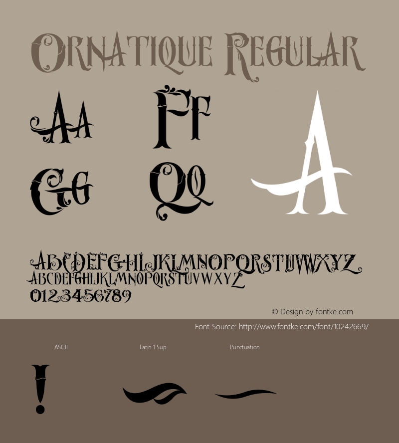 Ornatique Regular Version 1.000 Font Sample