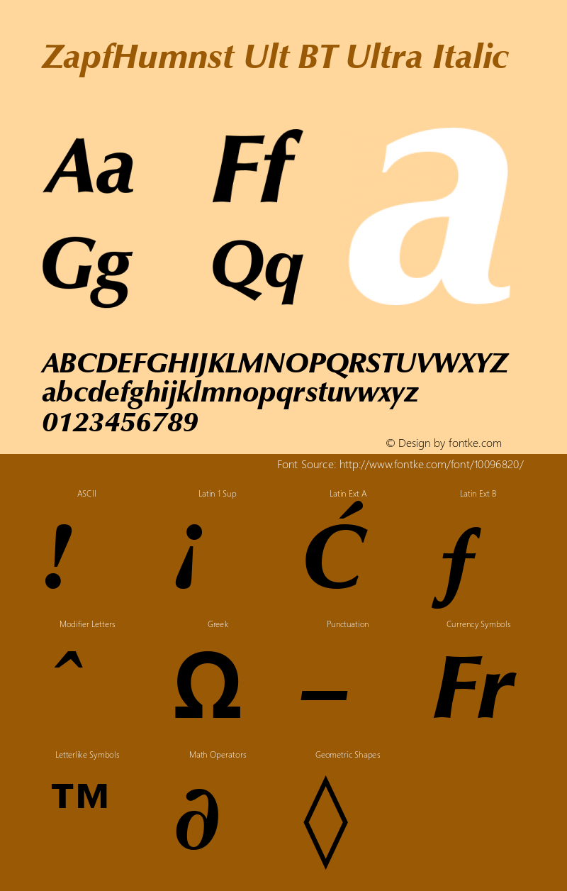 ZapfHumnst Ult BT Ultra Italic Version 2.001 mfgpctt 4.4 Font Sample