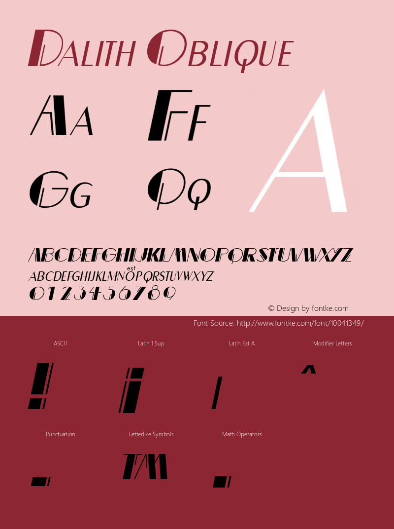 Dalith Oblique Macromedia Fontographer 4.1 7/8/96 Font Sample