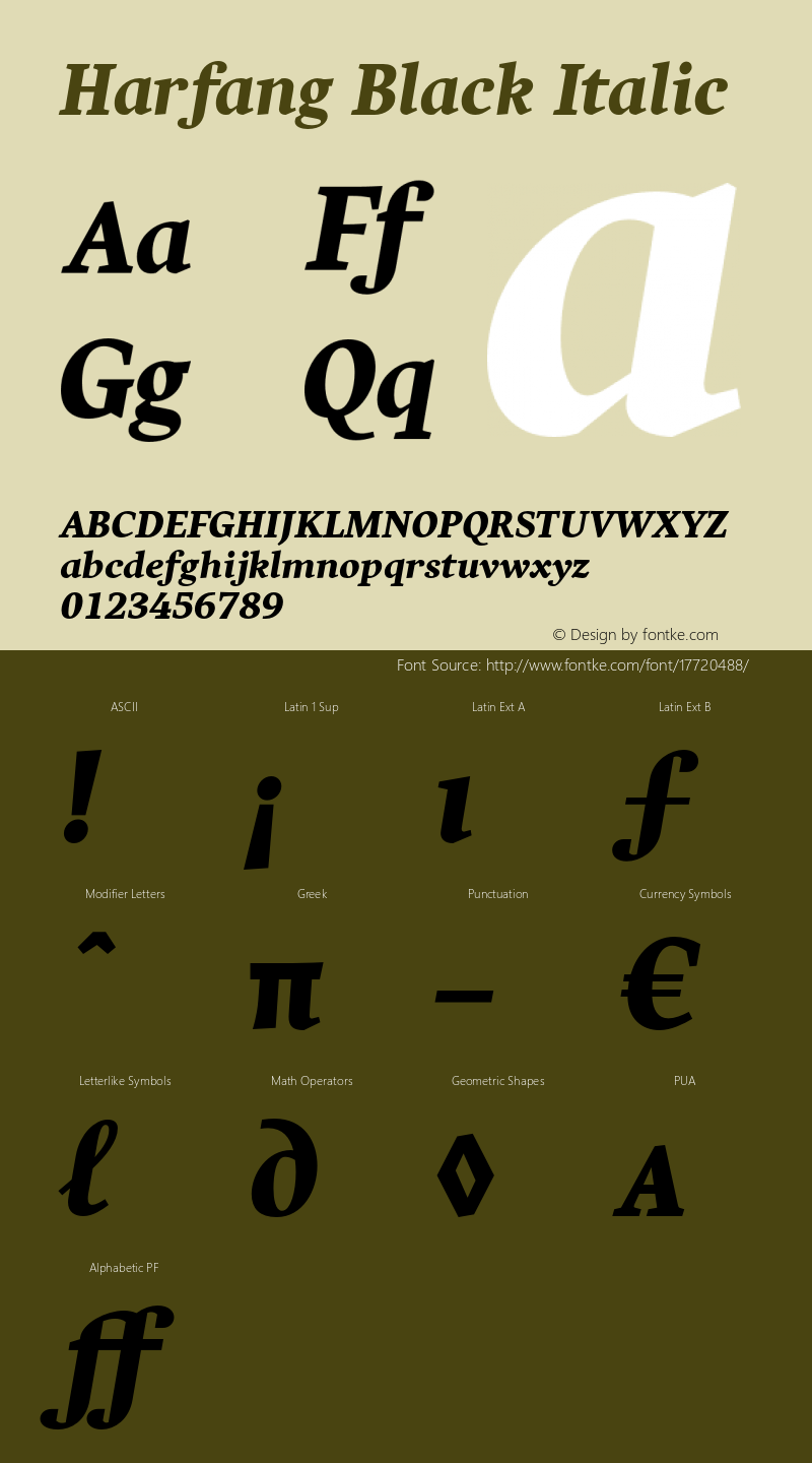 Harfang Black Italic Version 1.000 Font Sample