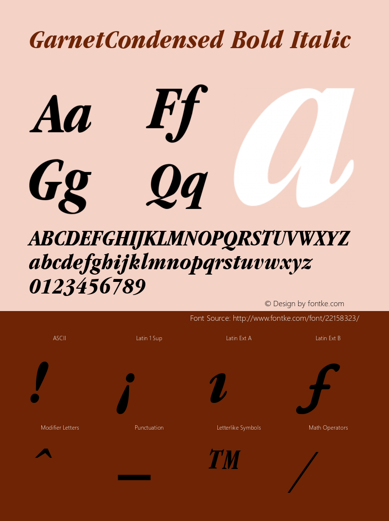 GarnetCondensed Bold Italic Altsys Fontographer 3.5  8/18/95 Font Sample