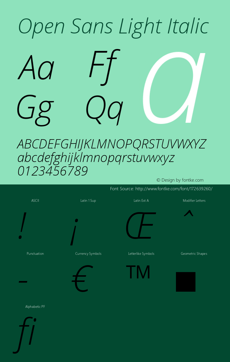 Open Sans Light Italic Version 1.10图片样张