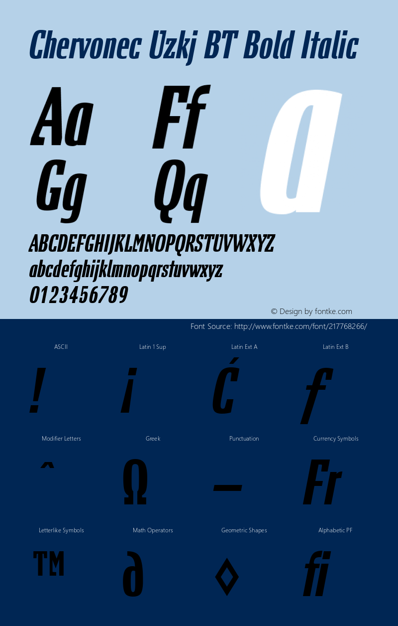 Chervonec Uzkj BT Bold Italic Version 1.01 emb4-OT图片样张