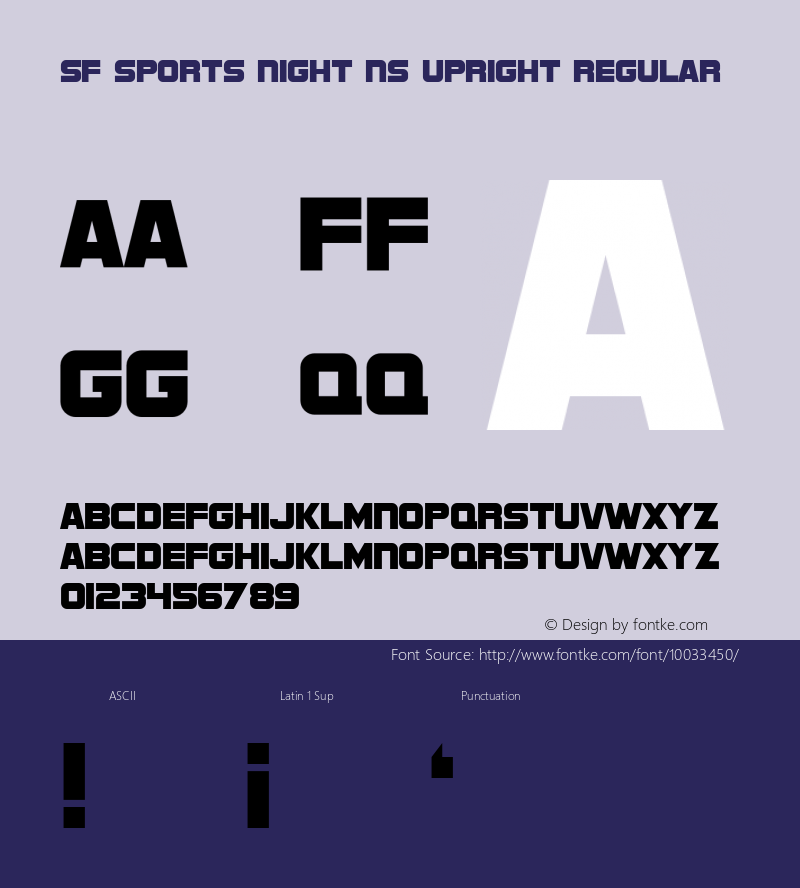 SF Sports Night NS Upright Regular ver 1.0; 1999. Freeware. Font Sample