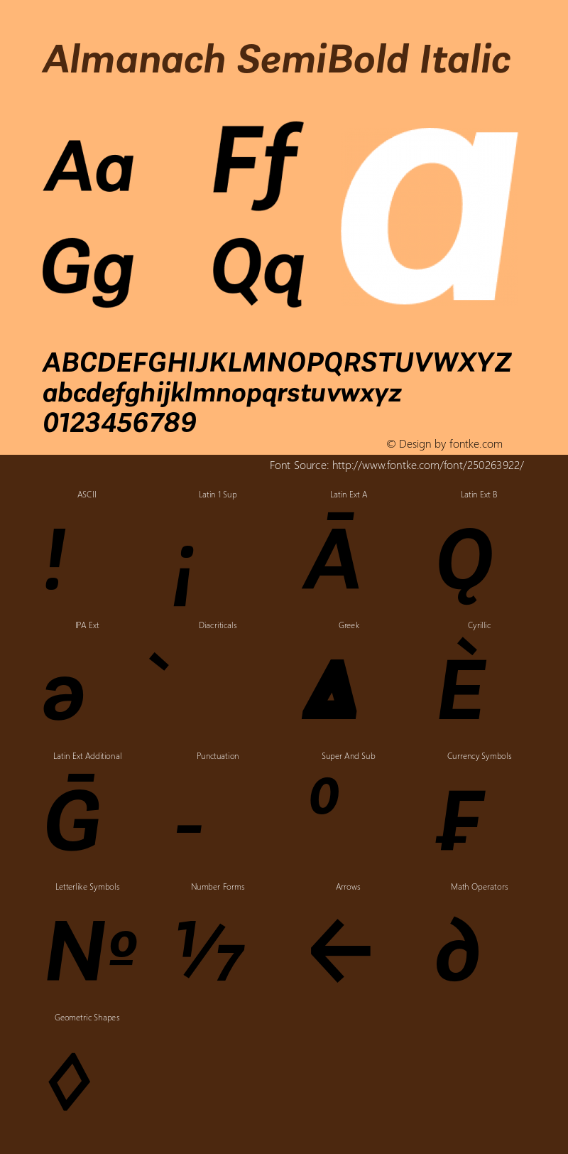 Almanach SemiBold Italic Version 1.001;hotconv 1.0.109;makeotfexe 2.5.65596图片样张