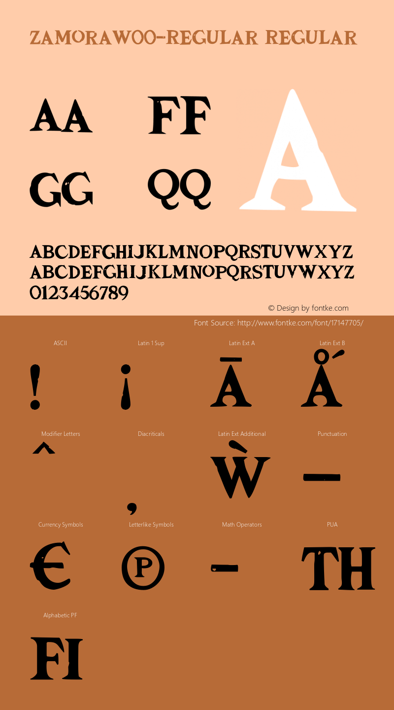 ZamoraW00-Regular Regular Version 2.10 Font Sample