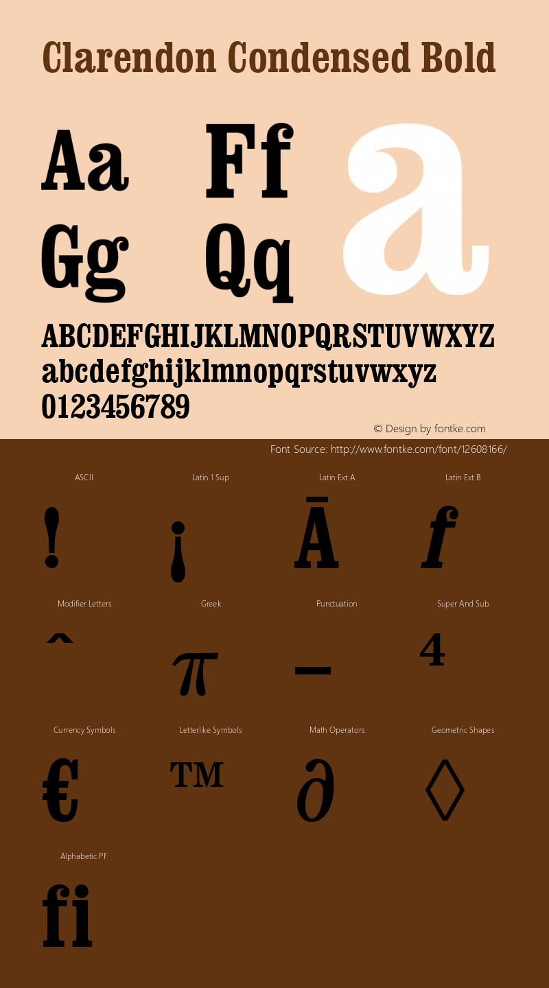 Clarendon Condensed Bold Version 1.3 (Hewlett-Packard) Font Sample