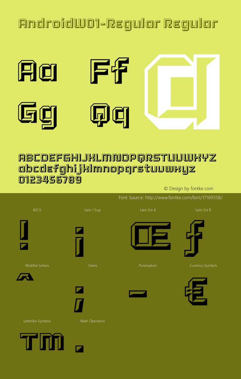 AndroidW01-Regular Regular Version 1.00 Font Sample