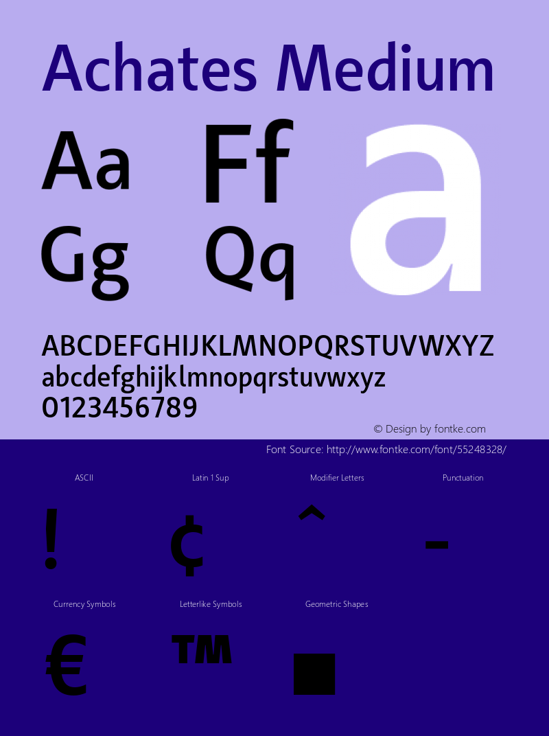 Achates Medium Version 2.056 Font Sample