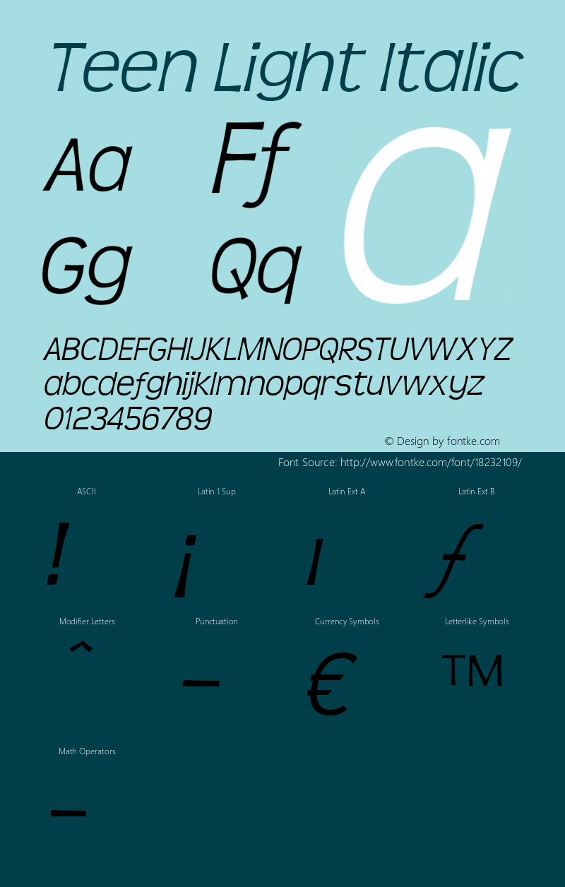 Teen Light Italic Version 3.001 Font Sample