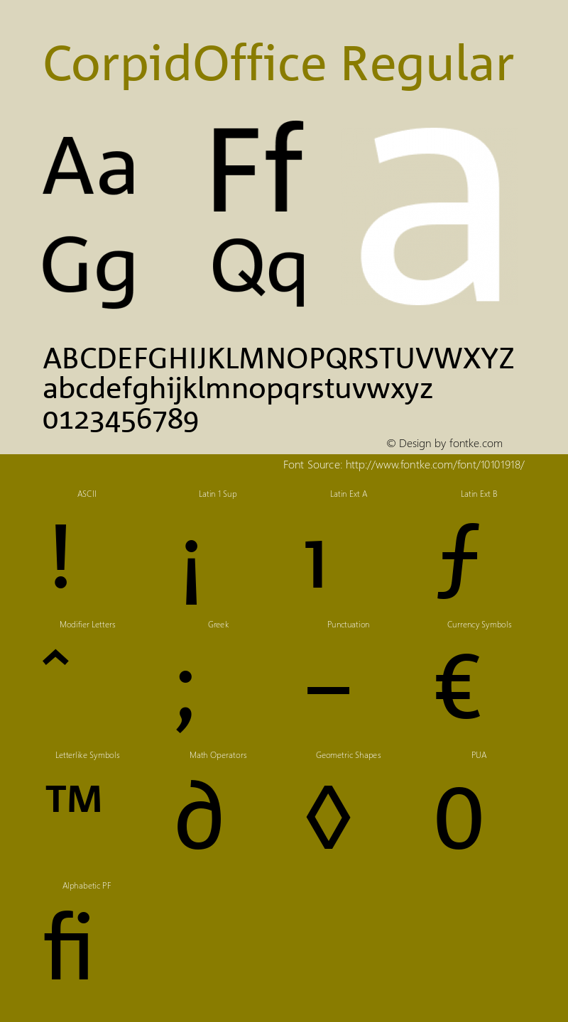 CorpidOffice Regular Version 2.2; 2000 Font Sample