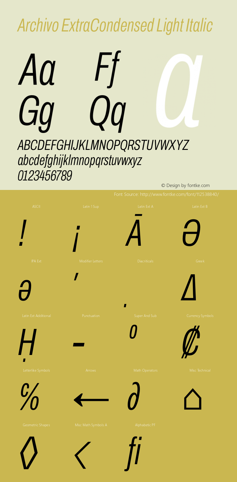 Archivo ExtraCondensed Light Italic Version 2.001 Font Sample