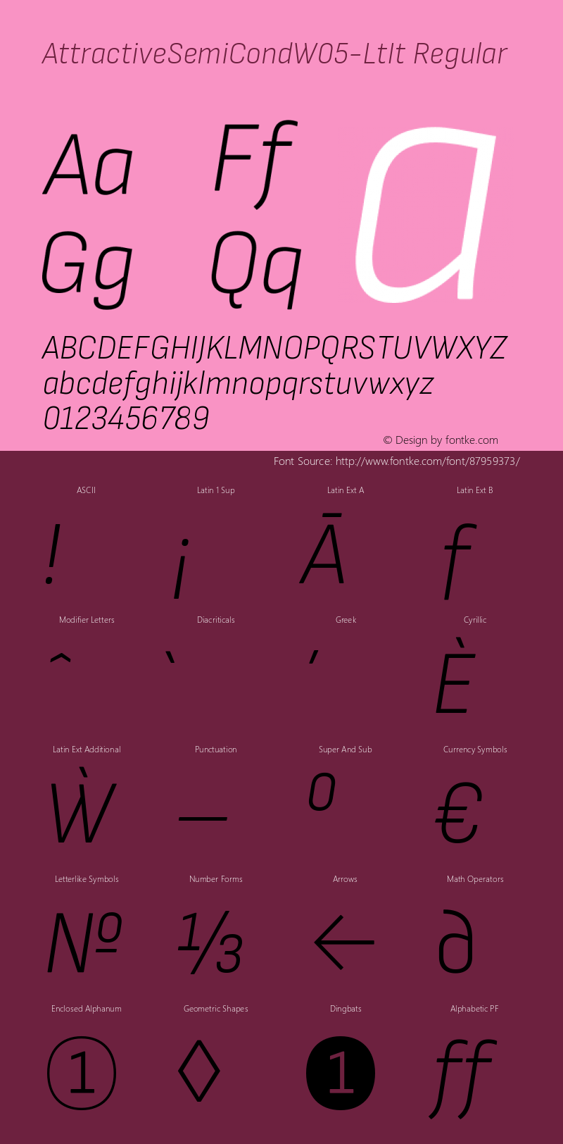 AttractiveSemiCond W05 LightIt Version 3.001 Font Sample