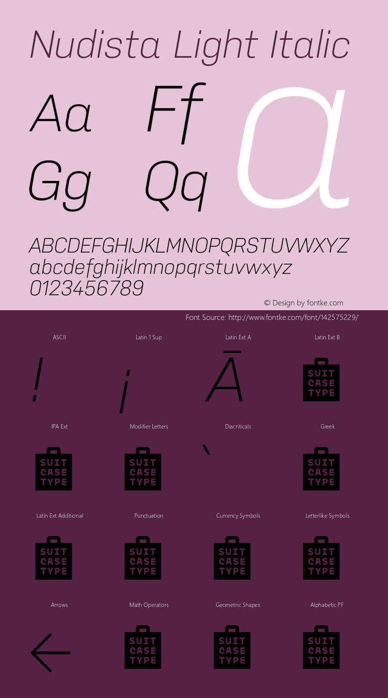 Nudista Light Italic Version 1.100;hotconv 1.0.109;makeotfexe 2.5.65596 Font Sample