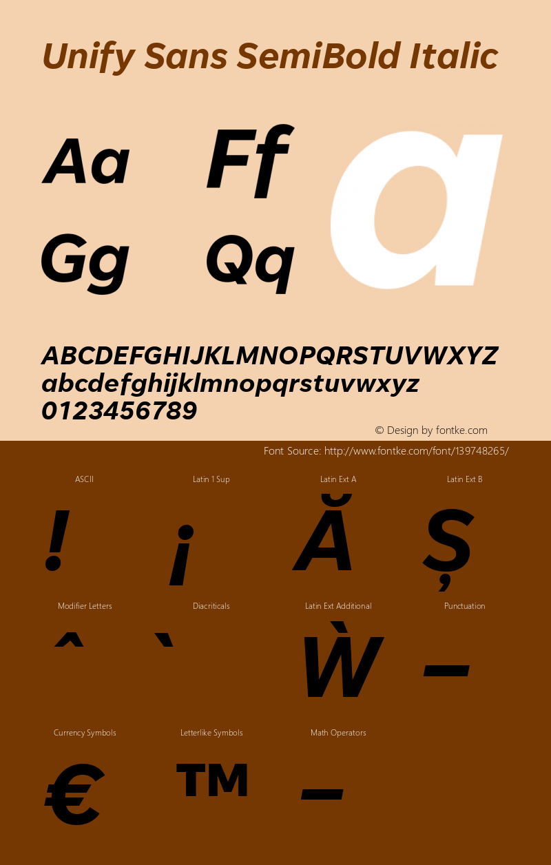 Unify Sans SemiBold Italic Version 1.001 Font Sample