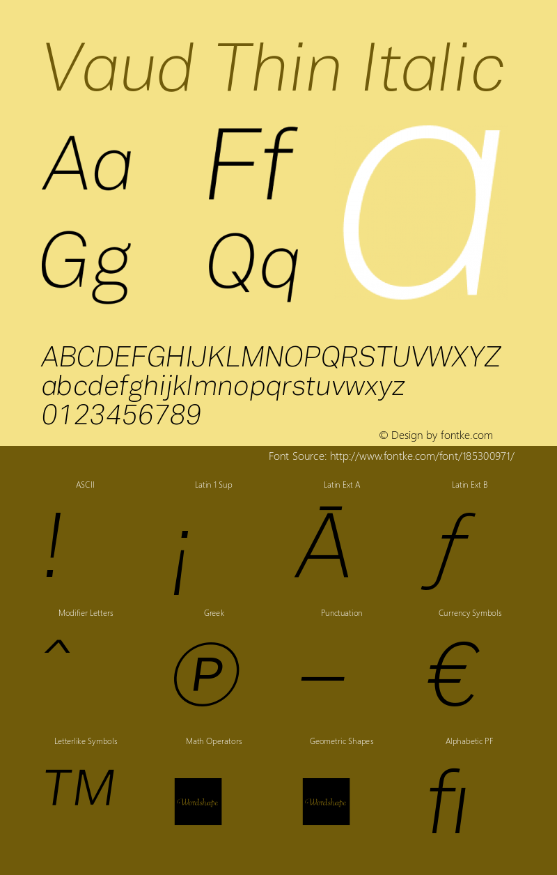 Vaud Thin Italic Version 1.000;PS 001.000;hotconv 1.0.38图片样张