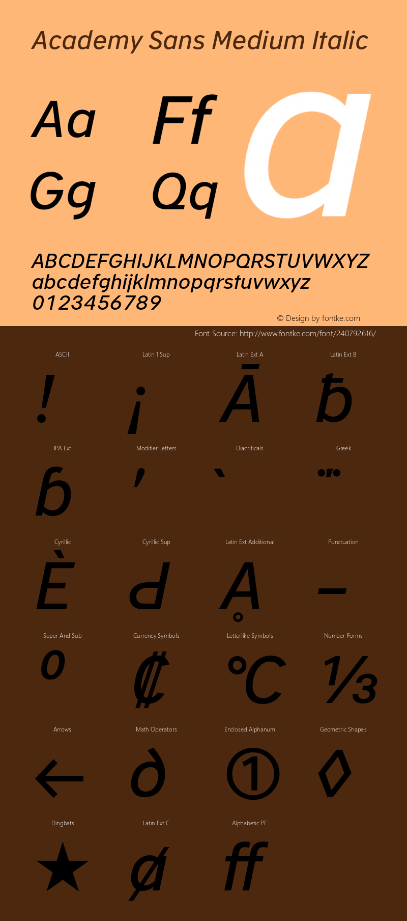 Academy Sans Medium Italic Version 2.001;PS 2.1;hotconv 1.0.88;makeotf.lib2.5.647800图片样张