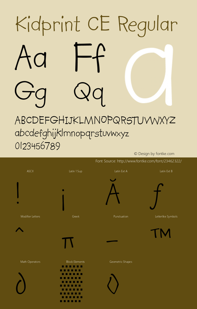 Kidprint CE Version 1.25 - March 22, 1996 Font Sample