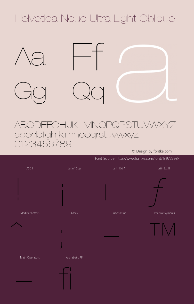 Helvetica Neue Ultra Light Oblique Version 001.000 Font Sample
