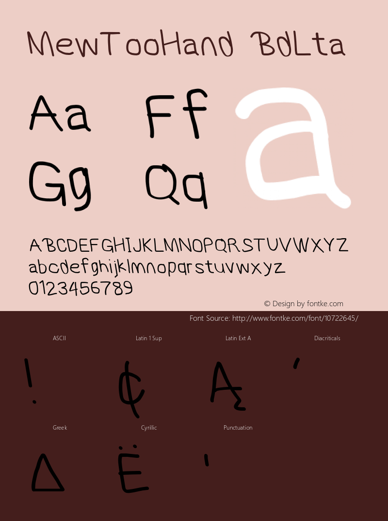 MewTooHand BdLta Version 0.77 Font Sample