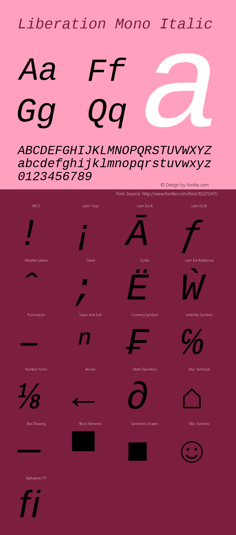 Liberation Mono Italic Version 1.00 Font Sample