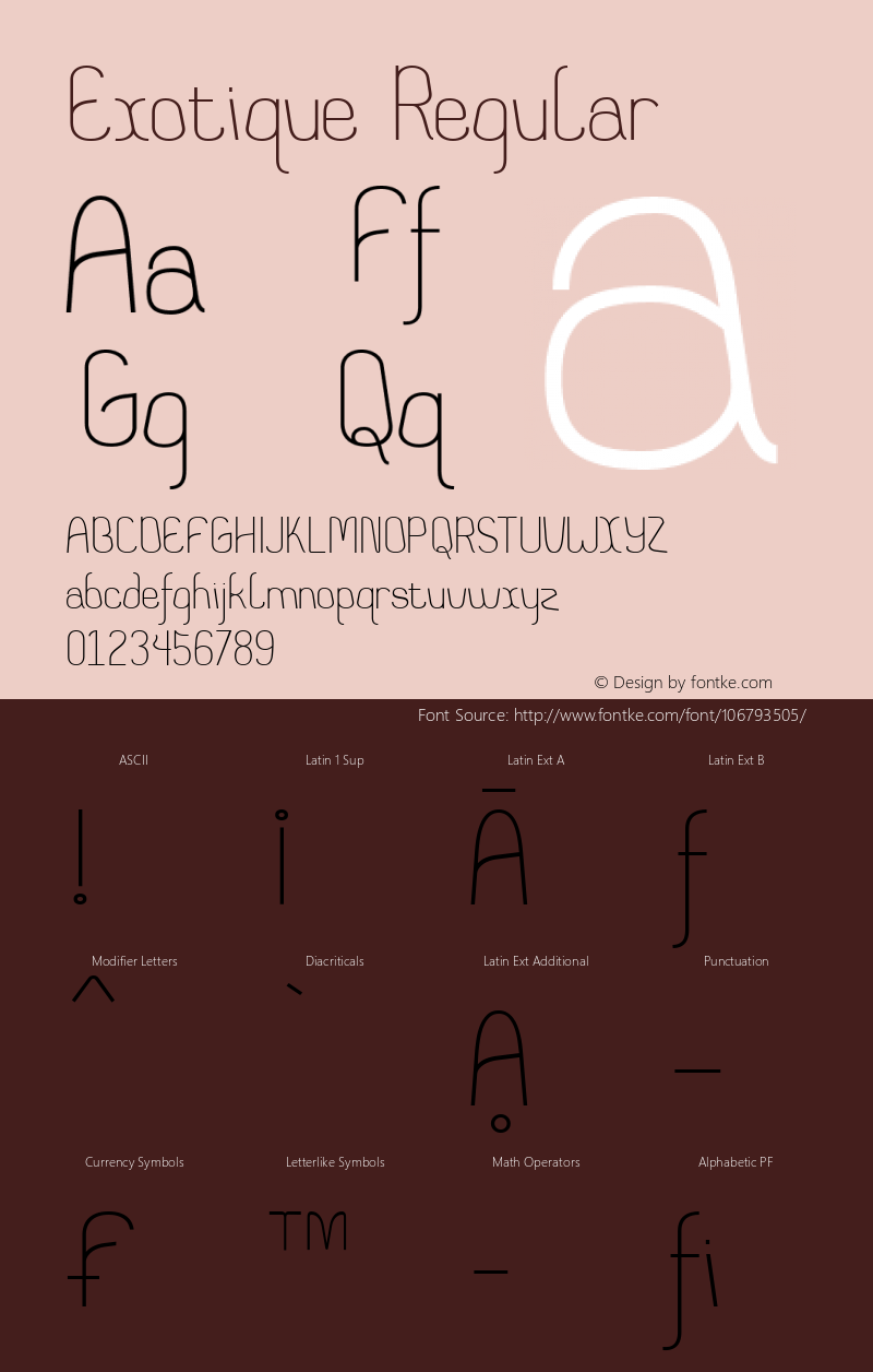 Exotique Version 1.000 Font Sample