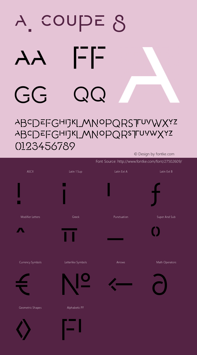 A. Coupe 8 Version 2.000;PS 002.000;hotconv 1.0.88;makeotf.lib2.5.64775 Font Sample