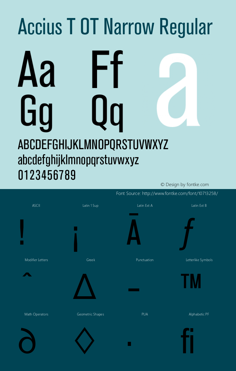 Accius T OT Narrow Regular OTF 1.001;PS 1.05;Core 1.0.27;makeotf.lib(1.11) Font Sample