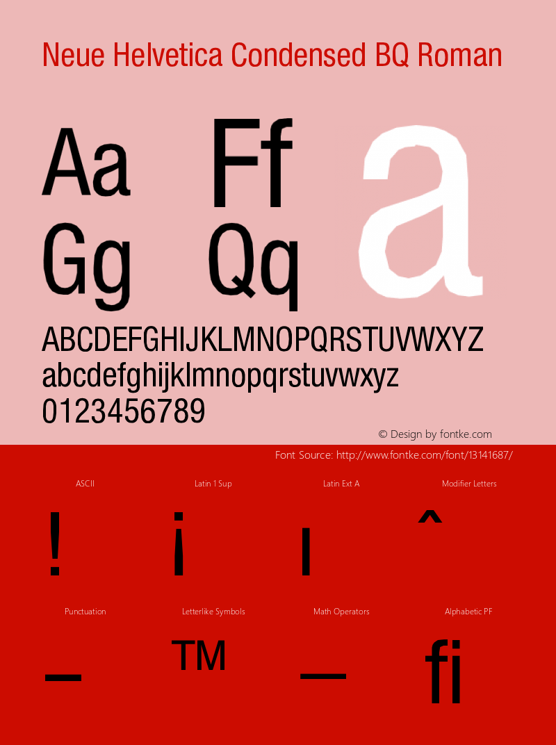 Neue Helvetica Condensed BQ Roman Version 001.000 Font Sample