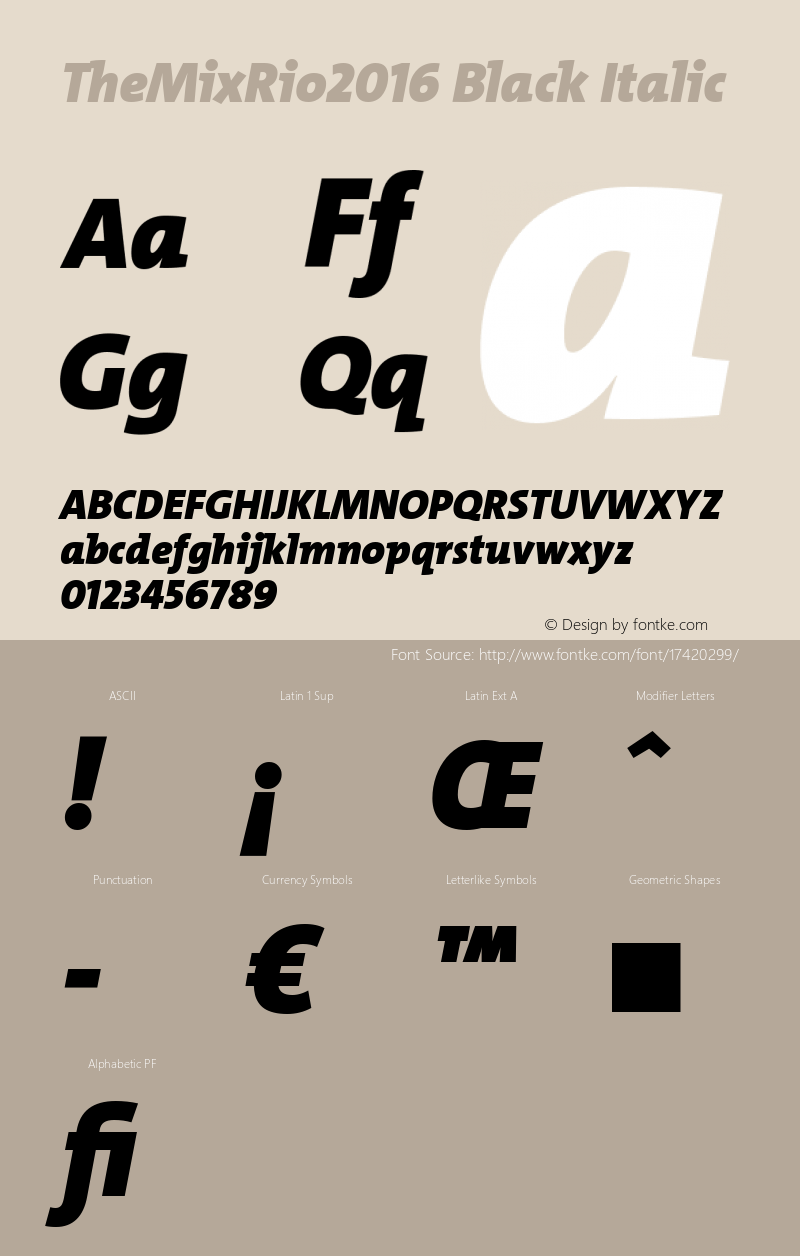 TheMixRio2016 Black Italic Version 1.004 Font Sample