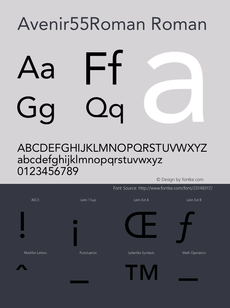 Avenir55Roman Version 1.00 Font Sample