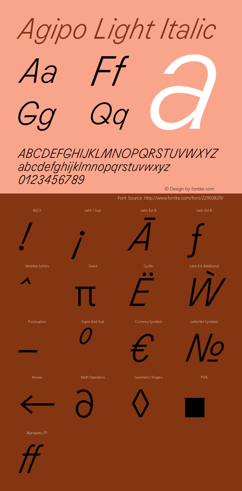 Agipo Light Italic Version 1.000 Font Sample