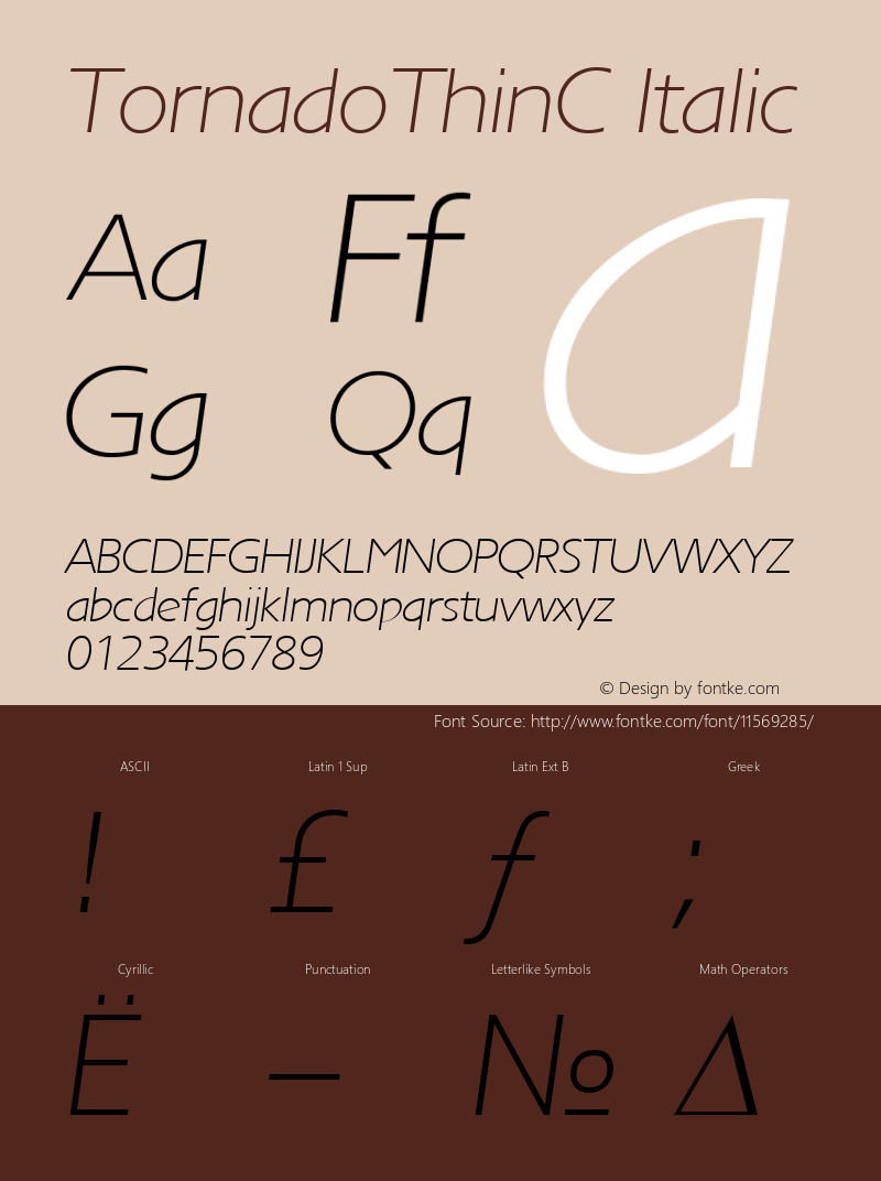 TornadoThinC Italic Version 001.000 Font Sample