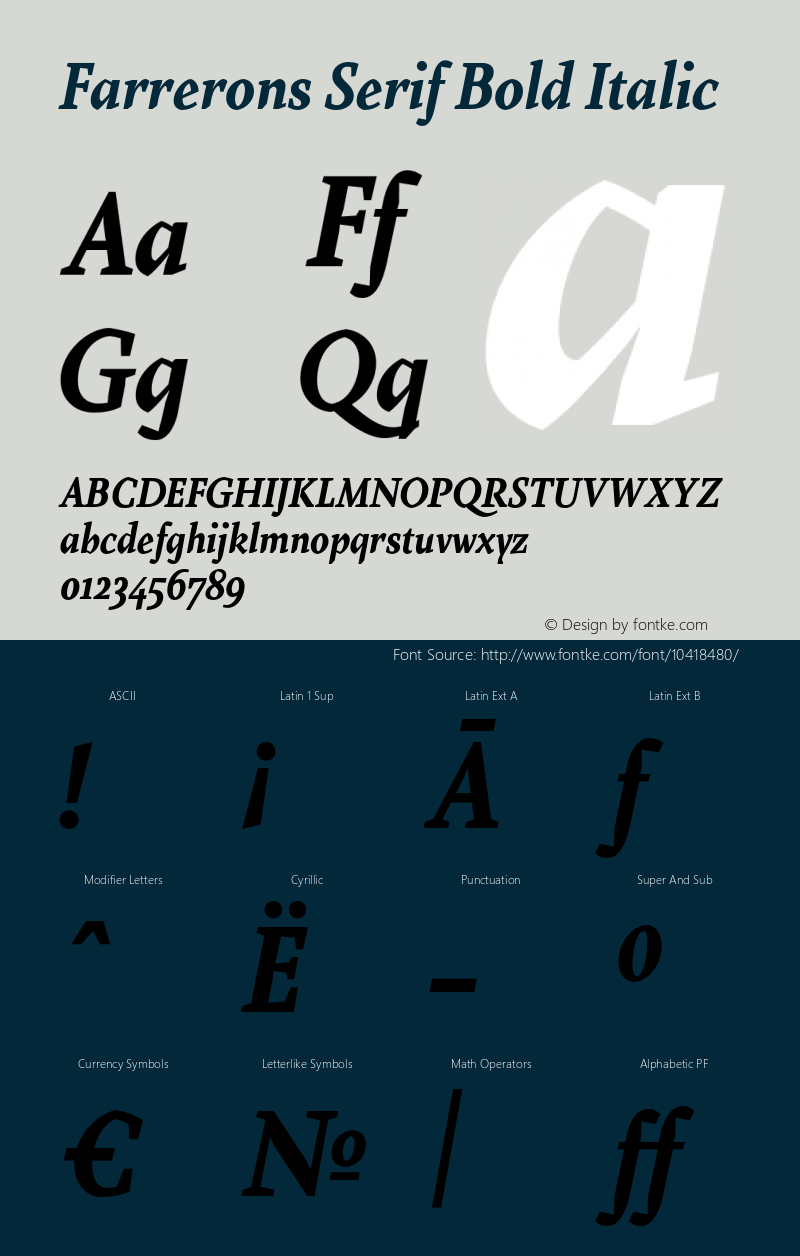 Farrerons Serif Bold Italic Version 1.000 Font Sample