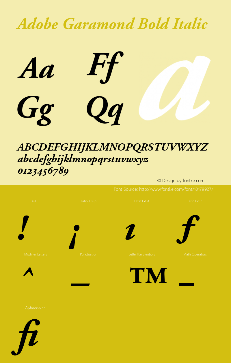 Adobe Garamond Bold Italic 001.002 Font Sample