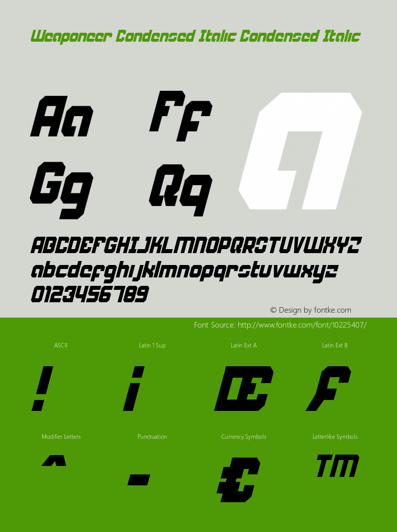 Weaponeer Condensed Italic Condensed Italic 001.000 Font Sample