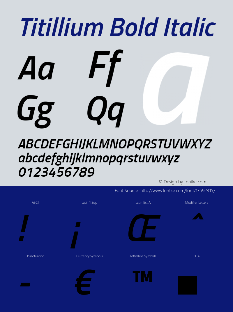 Titillium Bold Italic Version 1.000;PS 57.000;hotconv 1.0.70;makeotf.lib2.5.55311 Font Sample