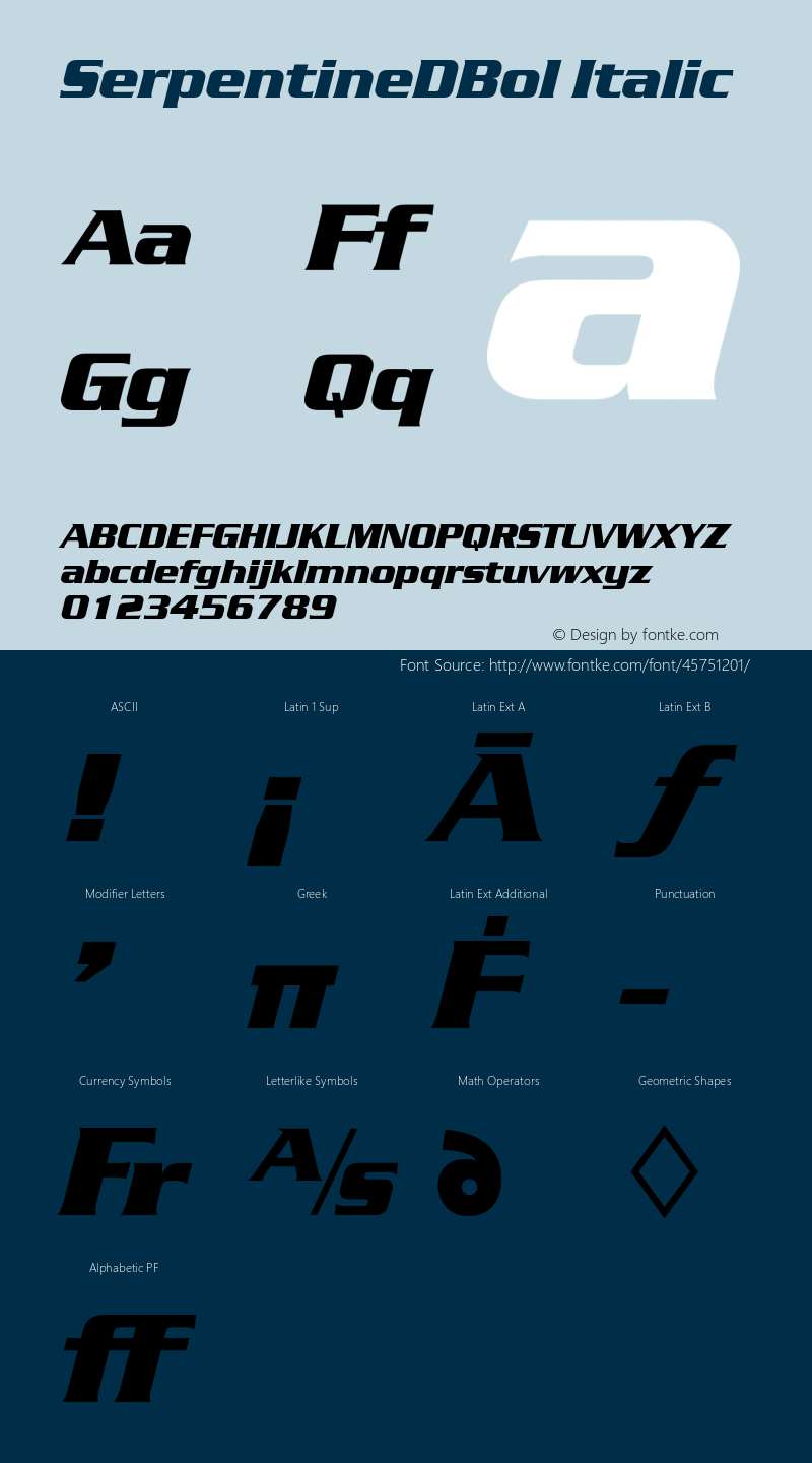 SerpentineDBol Italic Version 1.00 Font Sample
