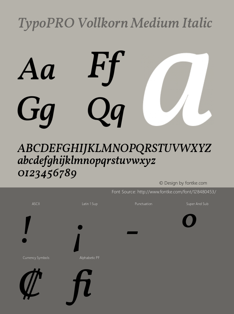 TypoPRO Vollkorn Medium Italic Version 5.000; ttfautohint (v1.8.3) Font Sample