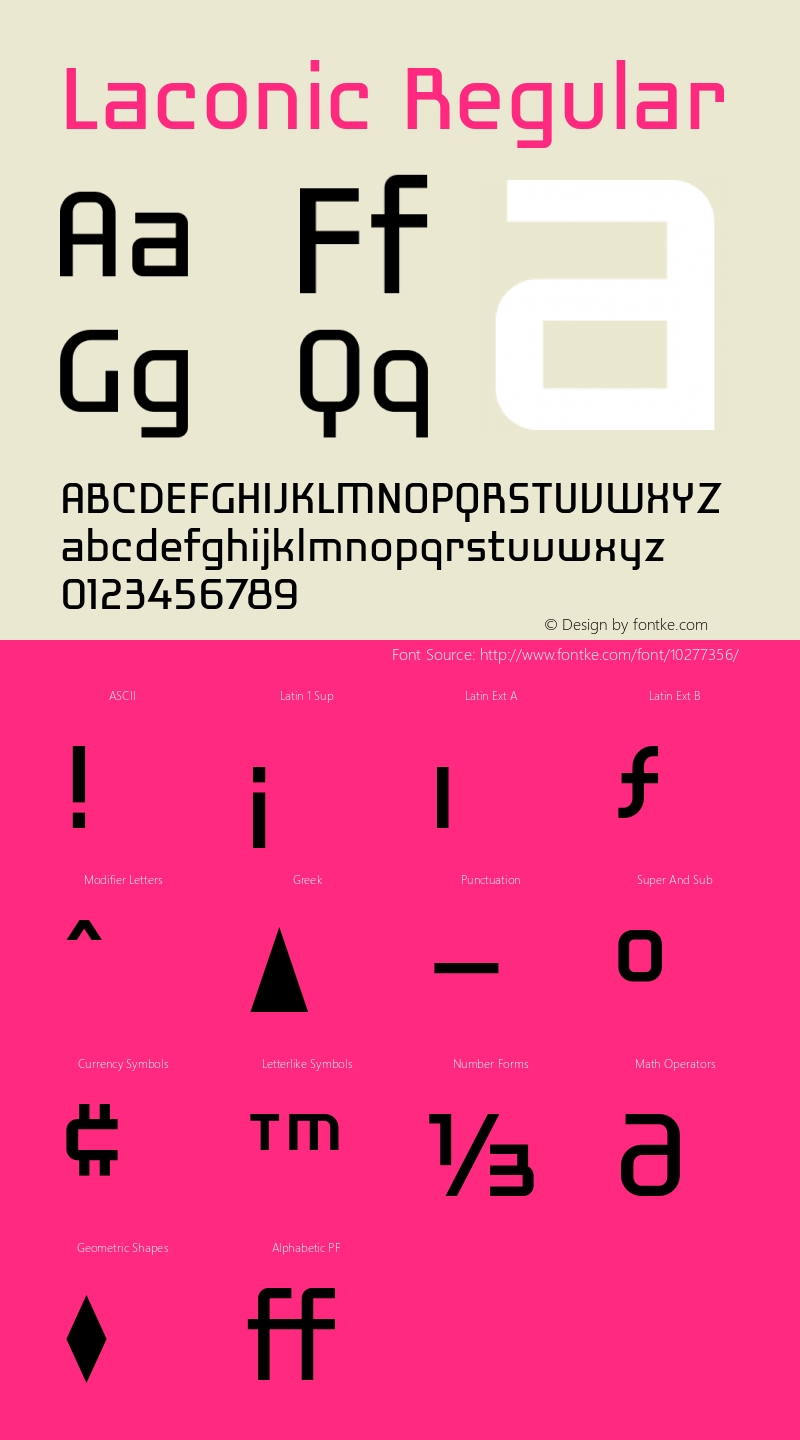 Laconic Regular Version 1.000 Font Sample