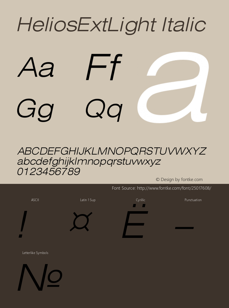 HeliosExtLight Italic Version 001.001 Font Sample